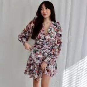 OPT Garden Party Floral Fit Flare Dress Ruffle Puff Sleeve Romantic M NEW